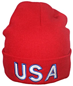 Best Winter Hats Solid Cuffed Beanie W/Embroidered USA W/Border - Picture 1 of 7