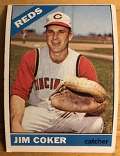 1966 Topps Jim Coker Baseball Card #292 Reds Catcher Low-Grade
