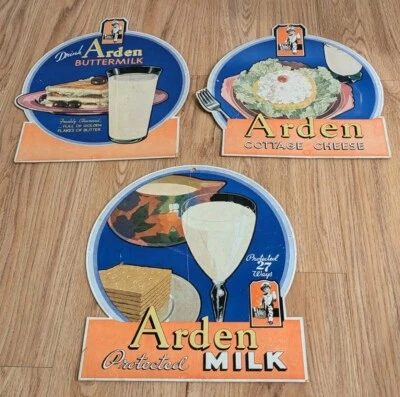 LOTE VINTAGE DE 3 letreros de lecheros Arden años 30 1940 publicidad restaurante de leche  Foto 1 de 4