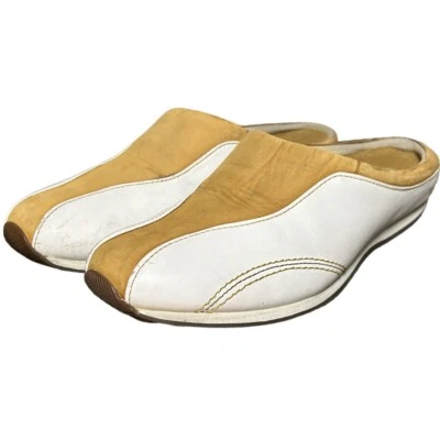 Timberland 女式 8.5 M 码一脚蹬 Clog 皮革棕褐色白色 25365 0127 — 第 1/4 张图片