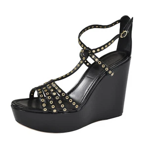 Moncler Negro Cuero Quiberon Plataforma Cuña Sandalias Zapatos Nuevo $650 - Imagen 1 de 3