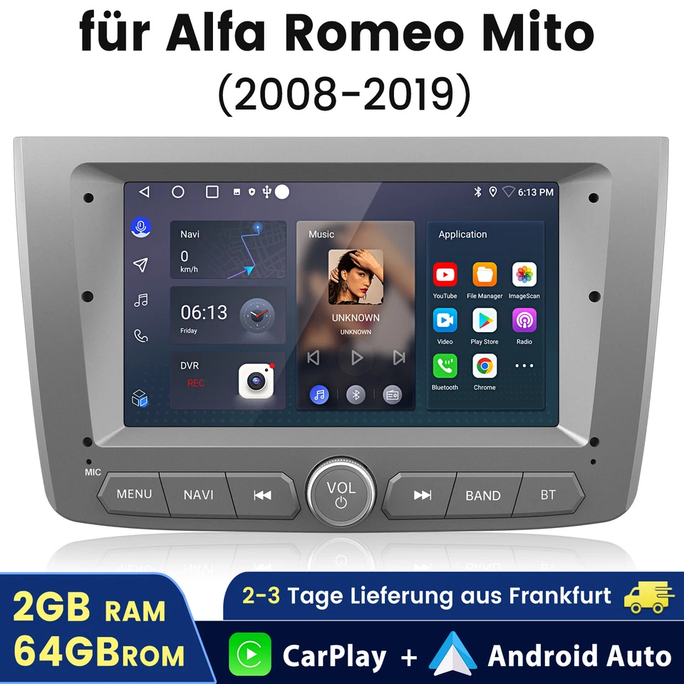 64G Carplay Android 14 Autoradio GPS Navi WIFI BT Für Alfa Romeo Mito 2008-2019