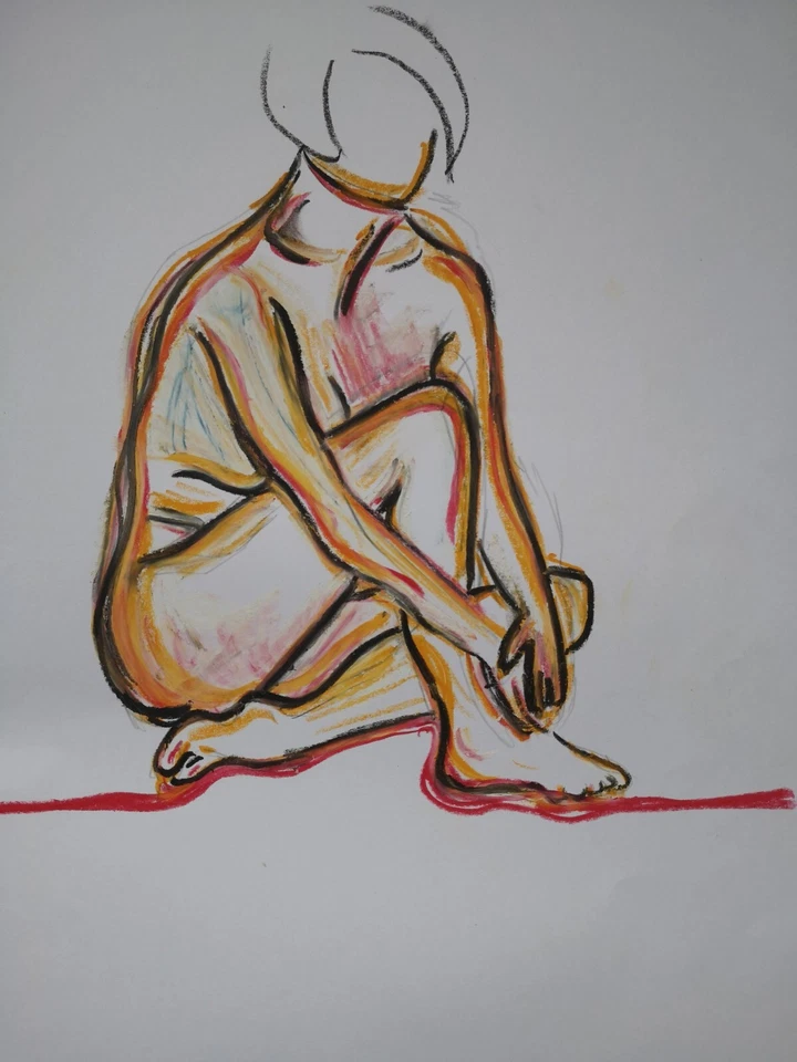 Estudio de dibujo de vida desnuda femenina en pasteles al óleo obra original tamaño A3  Foto 1 de 1