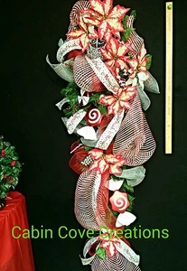 HUGE Teardrop Christmas Swag Sweet Treat Poinsettia red white silver Custom - Picture 1 of 11