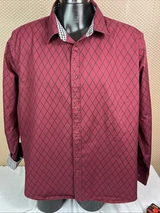 Coofandy Burgundy Geometric Print Contrast Cuff Shirt Size XXL - Picture 1 of 13