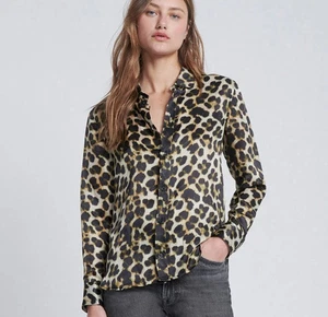 7 FOR ALL MANKIND Langarmhemd mit Gepardenmuster Seidenmischung Knopfleiste Gr. S - Bild 1 von 8