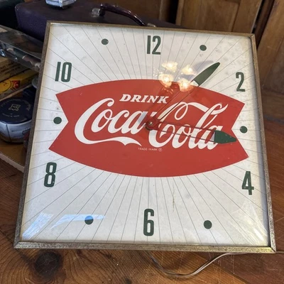 (For Parts Not Working) - PAM Coca-Cola Fishtail Clock BARN FIND - Image 1 of 4