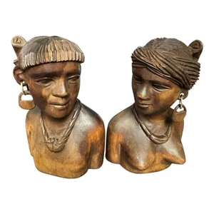 Esculturas de hombre y mujer MCM de bustos tribales igorot de Filipinas de madera tallada a mano - Imagen 1 de 3