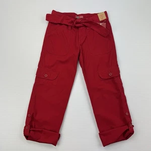 Faded Glory Mädchen rote Cargohose Mädchen Größe 10 verstellbarer Bund Rollriegel Capri - Bild 1 von 10