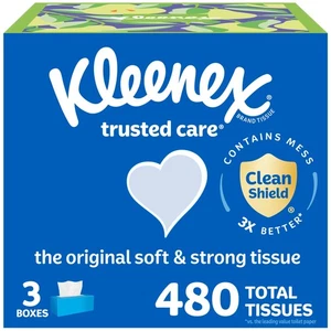 Kleenex Trusted Care Gesichtstücher, 3 flache Boxen, 160 Taschentücher pro Box, 2-lagig... - Bild 1 von 9