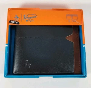 Original Penguin Herren Leder Bi-Fold WN 34011 Geldbörse schwarz und braun - NEU - Bild 1 von 15
