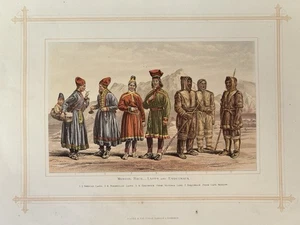 1882 People of Lapland & Arctic Regions Sami & Inuits Antique Colour Print - Picture 1 of 1