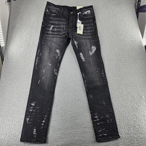 mnml Jeans Mens 34 Black X143 Stretch Denim Distressed Paint Splatter Grunge e - Picture 1 of 16