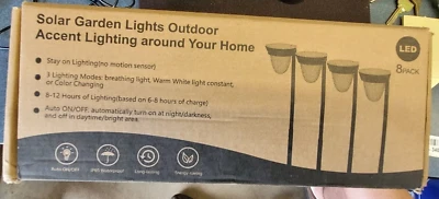 Luz exterior camino jardín solar 8 piezas, estaca, cúpula de 3", plástico, nuevo, (2D) Foto 1 de 4