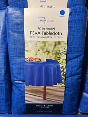 Huge Lot Of 8 Mainstays PEVA Tablecloths 70” Round Blue - Image 1 of 3