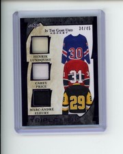 2022-23 Leaf In The Game Used Patch Lundqvist/Carey Price/Marc Andre Fleury #/45