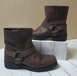 Harley Davidson Men's 11 EL Paso Harness Ankle Zip Boots Brown Leather 94423 - Picture 1 of 10