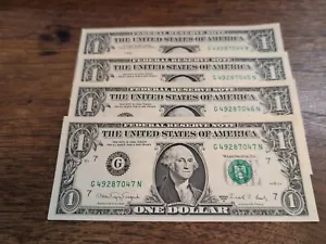 US 1988 $1 Bills in Sequential Serial Numbers (4) For Sale - Picture 1 of 1