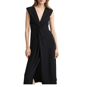 NWT Women Mango Black Wrap Twist Shirt Deep v Front Slit Dress 2701 4018 4xl - Picture 1 of 7