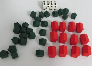 Monopoly Deluxe Wood 12 Red Hotels 26 Green Houses Pieces Parts Dice - Picture 1 of 1