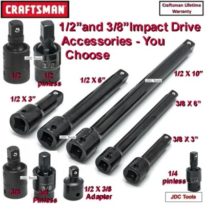CRAFTSMAN Impact Accessory Tools - YOUR CHOICE of Tools - 1/2” 3/8” 1/4” 8 3 1 - Image 1 of 4