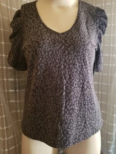 WORTHINGTON Women's SIZE L Gray Jacquard Blouse Cinch Sleeve V-Neck #NS2 - Picture 1 of 5