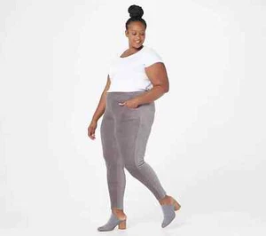 Denim & Co. Women's Regular Smooth Waist Knit Cord Leggings Gray 5X - Picture 1 of 3
