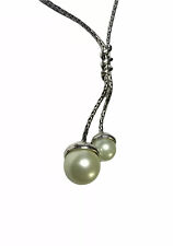 Brighton Lariat Style Necklace Twist Pearl Silver Tone With Faux Pearl 16”-18”