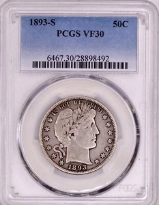 1893-S Barber Half Dollar PCGS VF30 - Nice Original Coin Better Date! - Picture 1 of 5