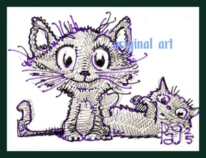 DISNEY ARTIST GULLERUD Pag ATC ACEO Original Art Trading Card 99 cent Cat Kitten - Picture 1 of 1