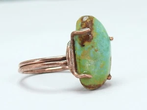 Turquoise Wire Wrapped Adjustable Copper Ring Raw Stone For Gift your valentine - Picture 1 of 8