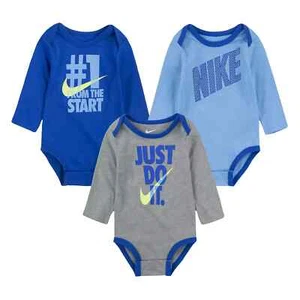Nike Baby Boy Multicolor Long Sleeve Bodysuits 3-Pack Set (56D888-U89) NB/3M/6M - Picture 1 of 9