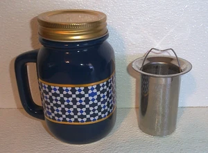 DAVIDsTEA Blue Ceramic Mug with Lid & Infuser Moroccan Tile 14oz Davids Tea - Picture 1 of 3