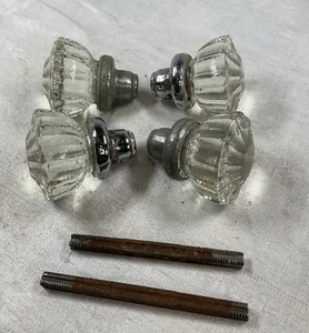 4 Vintage Used Glass Crystal Door Handles Knobs Furniture Reclaimed Chrome Decor - Picture 1 of 17