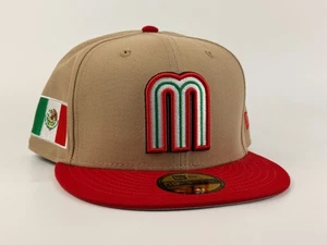 Gorra de béisbol New Era del CMB de México 59Fifty ajustada marrón claro sombrero bandera parche lateral - Imagen 1 de 5