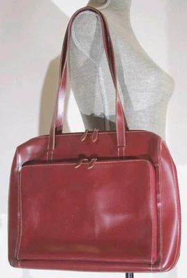 Bolso de hombro para computadora portátil Lodis de cuero genuino rojo oscuro 17x12, bolsillos con cremallera Foto 1 de 4