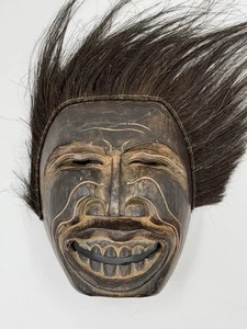 African Art Tribal Hand Carved Wooden Mask with Hair - Picture 1 of 9