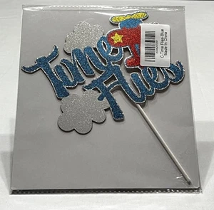 Time Flies Cake Topper Blu Rosso Glitter Aereo Avventura Cake Topper - Foto 1 di 3