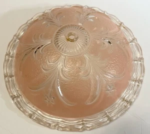 Antique Ceiling Light Fixture Frosted Pink and Clear Heavy Glass Shade 1930s - Picture 1 of 6