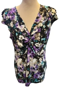 Christopher & Banks Damen mehrfarbig gerafft V-Ausschnitt Cap Kurzarm Top Gr. L - Bild 1 von 9