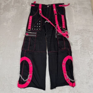 Y2K Tripp NYC Cargo Pants Womens M Black Preowned Strap Stud Chain Zip Off Goth - Picture 1 of 10