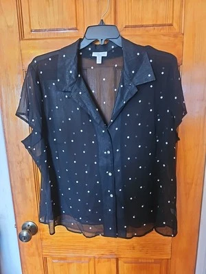 Charter Club Women's Plus Black White Polka Dot Sheer Blouse Size 22W NWOT  - Image 1 of 4