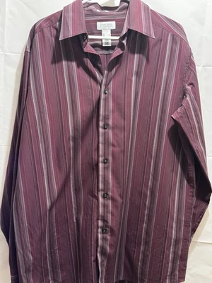 Concepts by Claiborne Men's Burgundy Striped Long Sleeve Classic Fit Shirt Lg - Image 1 of 4