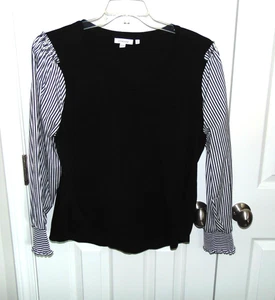 Chico's Size 3 Black/White Stripe Sleeves Blouse #1 - Picture 1 of 5
