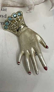 Vintage Glam Hand Brooch Pin Rhinestone Costume Jewelry As Is Chippy 🩵 - Picture 1 of 10