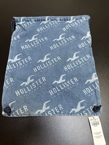 Hollister Azul Denim Unisex Bolso con Cordón Mochila Hollister Logo Estampado Nuevo con Etiquetas - Imagen 1 de 11