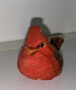 Vtg Carved Wood Cardinal Red Bird Figurine Miniature 2.5” Long Small Vintage - Picture 1 of 7