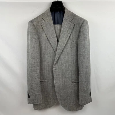 Suit Supply Lazio E. Thomas Mens Wool Silk Linen Herringbone Full Suit Grey - Image 1 of 4
