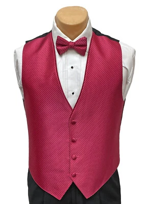 Men's Watermelon Red Tuxedo Vest with Tie Bow or Long Discounted Closeout - Image 1 of 3