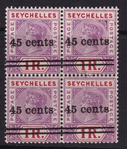 SEYCHELLES QV SG44, 45c on 1r bright mauve & deep red - Block of 4 - MNH - Picture 1 of 2